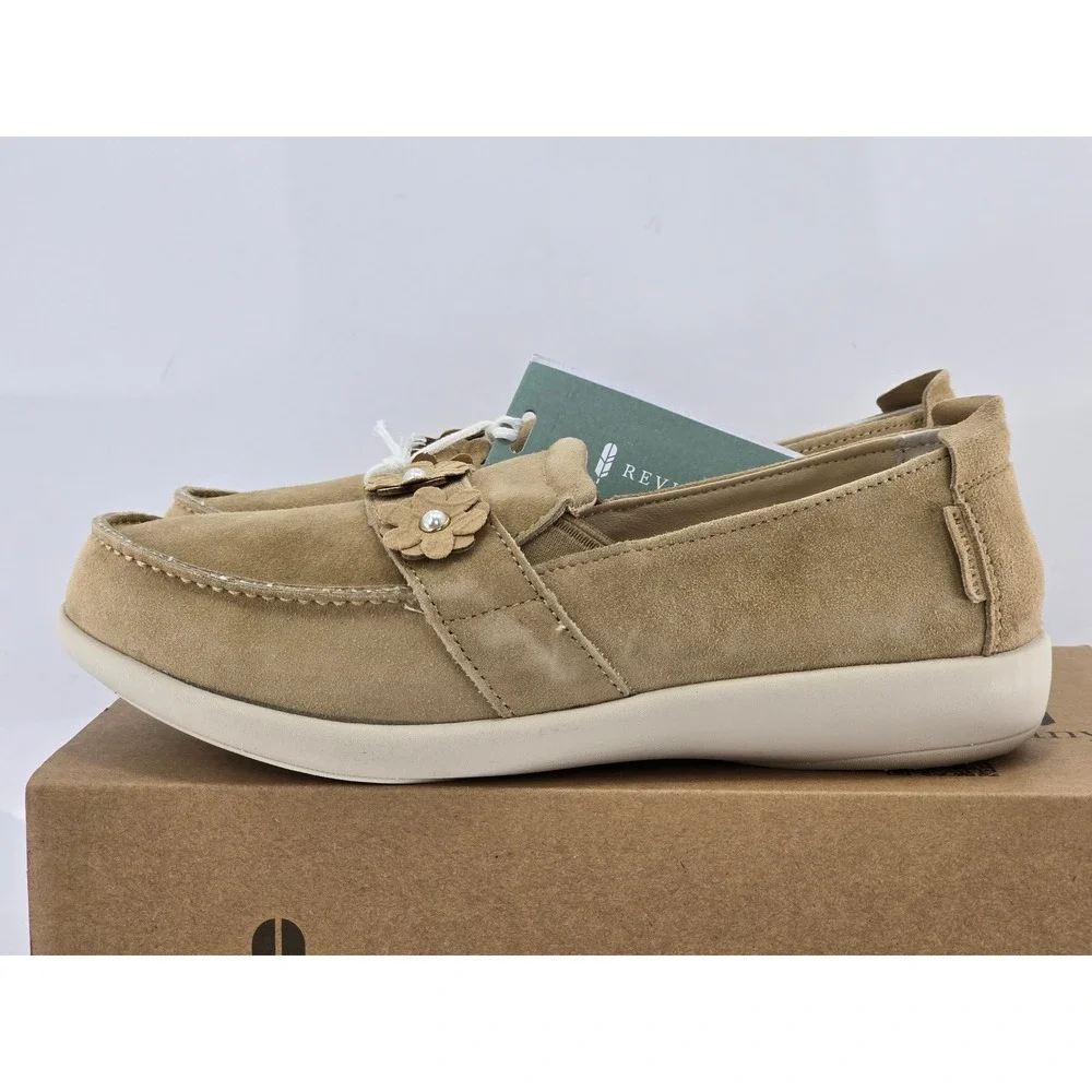 Revitalign Siesta Flower Slip-On Women 8.5D Tan Suede Loafers -New
